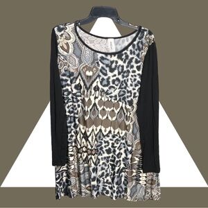 R Rouge New With Tags Animal Leopard Giraffe Paisley Print Boutique Shirt Wm 1X